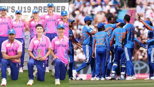 Japan's cricket team and India's national team ahead of the historic one-off T20I in Sano marking 75 years of India-Japan friendship