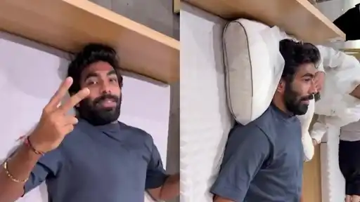 Jasprit Bumrah flashes a peace sign, then has a pillow placed against his neck in a funny video from Japan