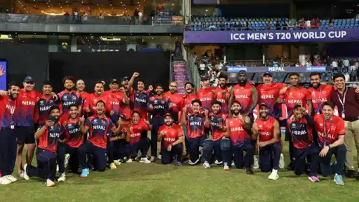 Nepal cricket team celebrates together on the field after a major tournament win