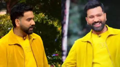 Rohit Sharma smiling during the premiere of his TV show Family Full House on Sony Networks