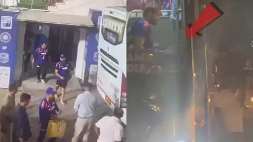 Rohit Sharma slips while boarding the team bus as Virat Kohli looks concerned after the IND vs WI 1st ODI