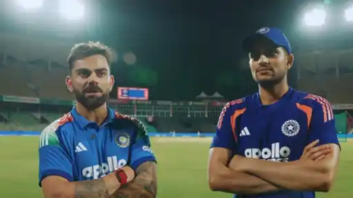 Shubman Gill and Virat Kohli stand together during a candid interview