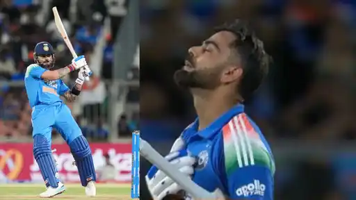 Virat Kohli celebrates his 55th ODI century with a massive six