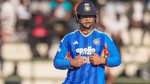 Vaibhav Sooryavanshi gestures thumbs up in India colors, left out of the playing XI for the 1st T20I vs Afghanistan in Delhi