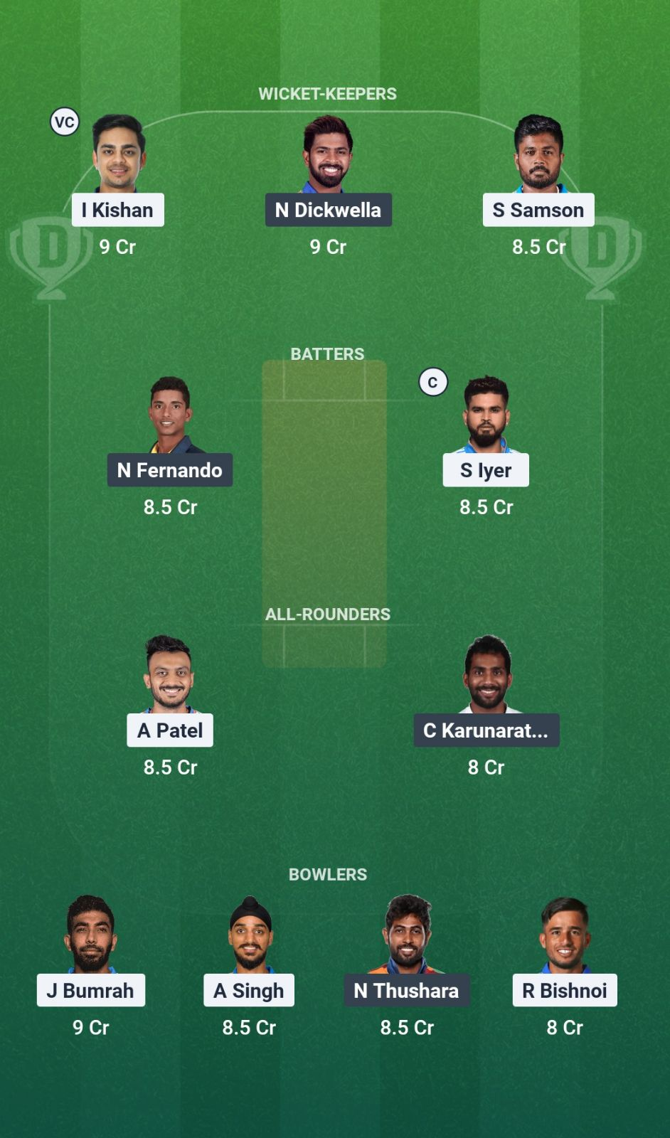 IND vs SL Dream11 Team