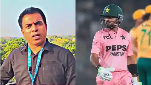 Babar Azam walking off the field after a low score in the ongoing Tri-Series, as a Pakistani journalist criticises his batting