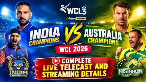 India Champions and Australia Champions players ahead of their WCL 2026 match, with TV channel and live streaming details for India and other countries