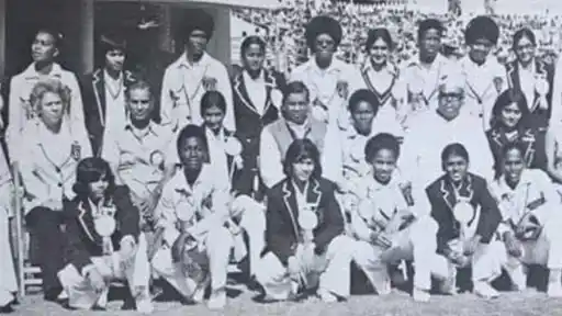 India Women cricket team in their first-ever international match against West Indies in Bangalore, 1976