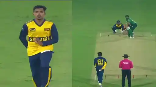 Maheesh Theekshana bowling in Sunil Narine’s unique action during the PAK vs SL 1st T20I