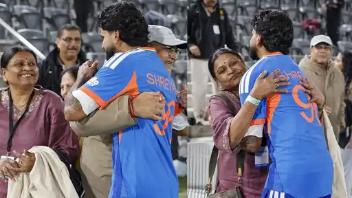Shreyas Iyer hugging his parents after his 42-run knock in India’s win over New Zealand in the 1st T20I
