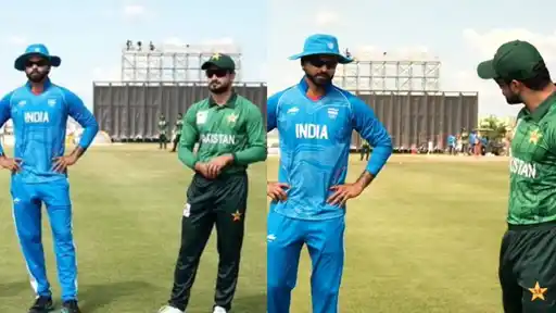 Shreyas Iyer and Pakistan captain Sahibzada Farhan at the IND vs PAK Asian Games final toss with no handshake