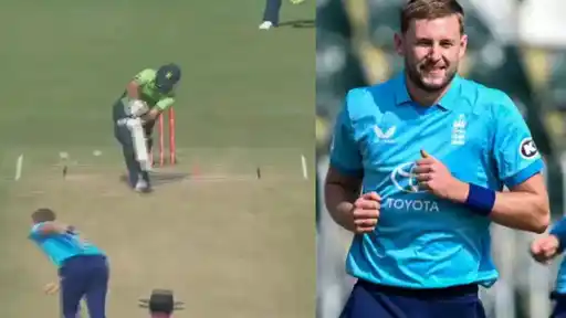 Fakhar Zaman walks back after being dismissed first ball by Atkinson in the match against England in Rawalpindi