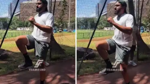 Rohit Sharma doing high-knee net practice drill before scoring his 35th ODI century in 72 balls against West Indies 2026