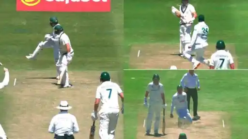 Matthew Breetzke celebrates after Marnus Labuschagne’s wicket during the SA vs AUS 3rd Test