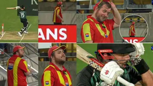 Daryl Mitchell’s huge six hits a security guard during the NZ vs IND 3rd T20I