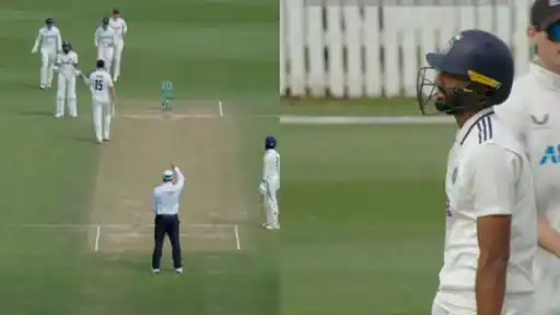 Devdutt Padikkal reacts after his controversial dismissal on 199 during the NZ-A vs IND-A 1st unofficial Test
