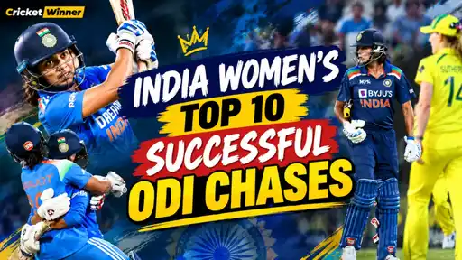 Graphic ranking India women’s top 10 successful ODI run chases, headlined by the record 339 against Australia in Navi Mumbai.