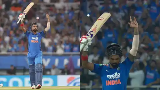 KL Rahul celebrates his century in the IND vs WI 3rd ODI at New Chandigarh