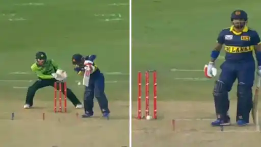 Sri Lanka captain Kusal Mendis reacts after being bowled by Arafat Minhas in the PAK vs SL 5th ODI in Lahore