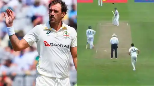 Mitchell Starc celebrates after taking four wickets in six balls against South Africa in the 3rd Test