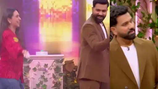 Rohit Sharma and Karisma Kapoor dancing together on a reality show set in a video that has gone viral